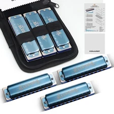 CONJURER Blues Harmonica Set of 3 Key 10Hole Diatonic Harmonica Set Mouth Organ