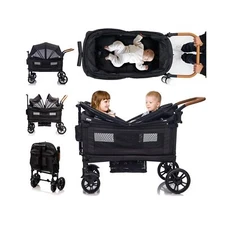 Wagon Stroller for 2 kids & Cargo-Travel Stroller Push-Pull Double Stroller L...