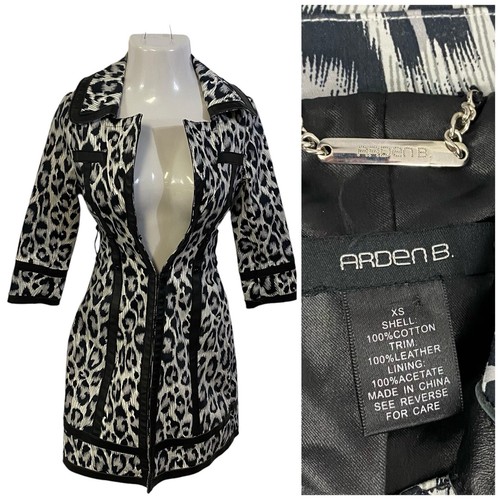 Arden B Trench Coat Womens XS Leopard Gray Jacket Work Office Casual - 第 1/15 張圖片
