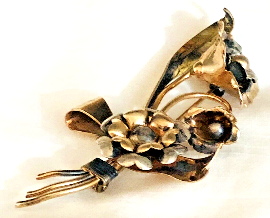 (Louis Stern) Gold Filled on 800 Silver Floral Brooch Pin