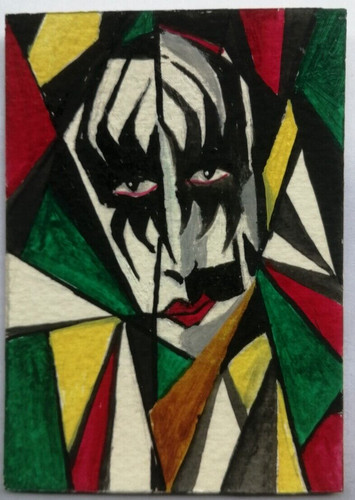 ACEO Original Painting art card  kiss band  Hand painting 2 .5/3.5