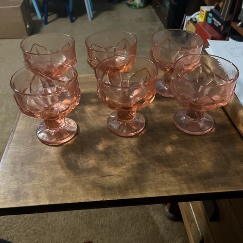 6 Tiffin Franziskaner Kabarett Glas rosa Lotus Fuß Sherbert Tassen 4 1/4"