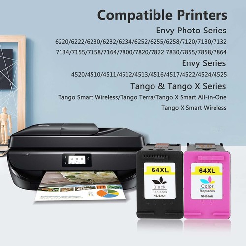 HP 64XL Ink Cartridge Replacement, Envy Photo 7858/7855/7155 2-Pack Combo - Afbeelding 2 van 5
