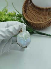 925 Sterling Silver Rainbow Moonstone Moon Face Pendant Necklace Jewelry Gift