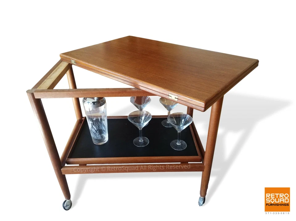 Carro de bar para servir teca expandible de Grete Jalk Table danesa moderna mediados de siglo Foto 4 de 4