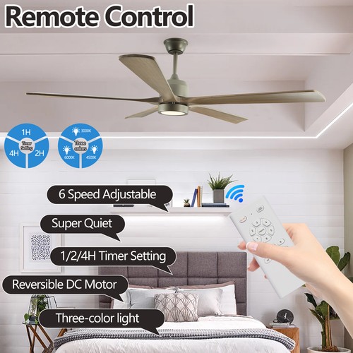60 inch Ceiling Fan Gray Wooden fan blades with 3 Color LED Light Kit and Remote - Picture 3 of 9