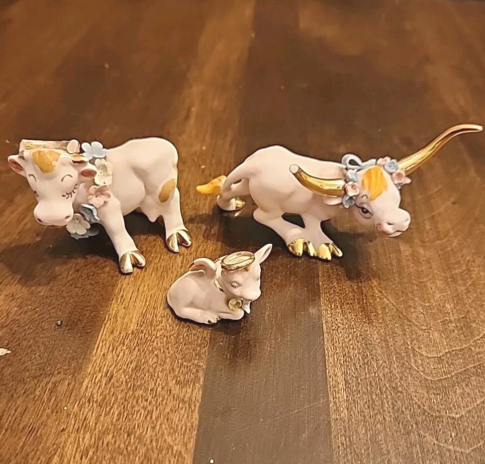 Vtg Walker Hagen Renaker Holy Cow Figurines Longhorn Bull Calf Set