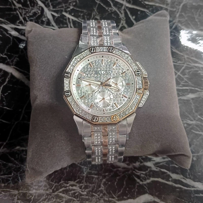 Bulova New 98C133 Men's Crystal Octava Quartz Watch Rose Silver Dial 41.5mm - Image 2 of 4