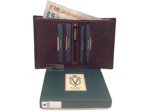 Vitali Quality Hunter Brown Oil Leather Wallet Credit Card Slim Bifold Distress - Picture 3 of 7