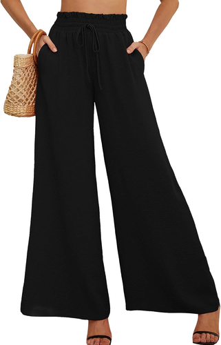 Women'S Wide Leg Dress Pants with Pockets Lightweight High Waisted Adjustable Ti