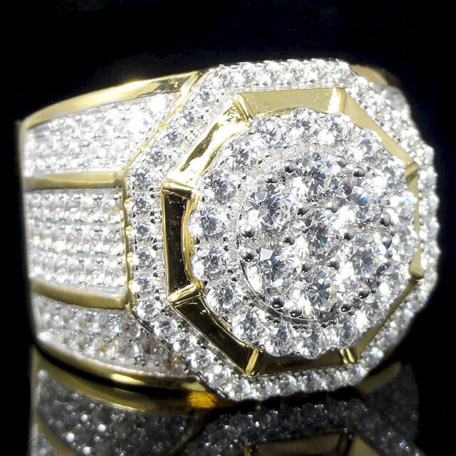 Big Bold Men's Real Italian Silver Yellow Gold Tone Designer Pinky Ring