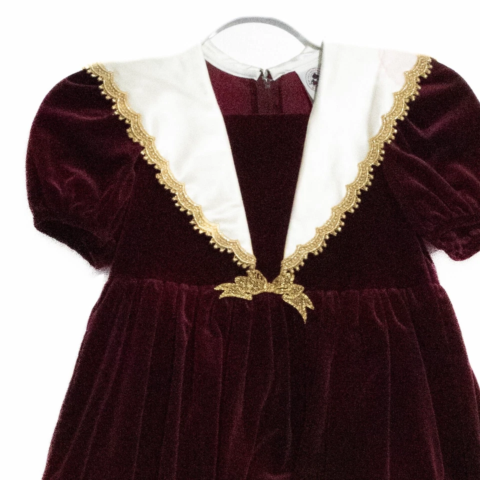 Vestido Good Lad of Philadelphia Niñas Borgoña Terciopelo Manga Abullonada Cremallera Cuello 6X Foto 4 de 4