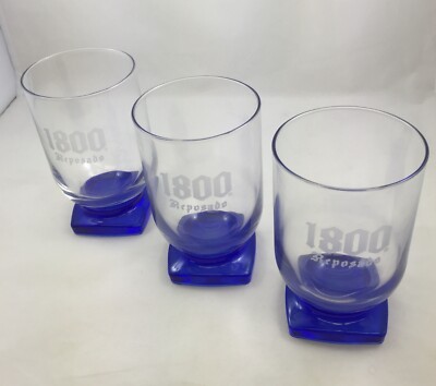 1800 Reposado Tequila Cobalt Fade 3¼'' Glasses Jose Cuervo Italian Set of 3 Boxed