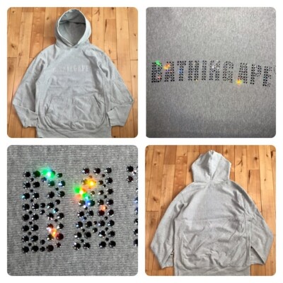 Swarovski BAPE logo pullover hoodie a bathing ape NIGO Gray Size M