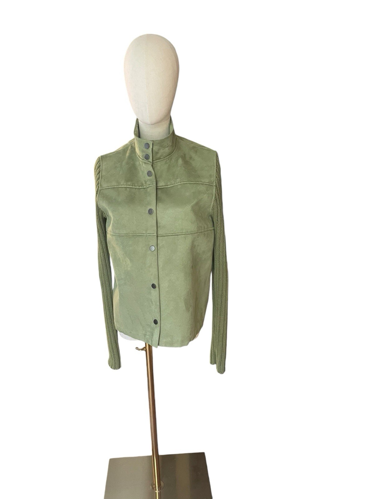 E Studio Green Microcodes Snap Front Knit Sweater… - image 1