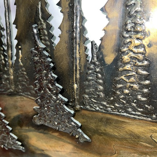 LARRY LEWIS ORIGINAL 3D Rustic Cabin & Trees Metal Sculpture Wall Hanging 26” - Picture 4 of 7