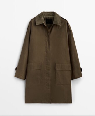 Massimo Dutti gewachster Parka mit Cordkragen Übergangsjacke NEU