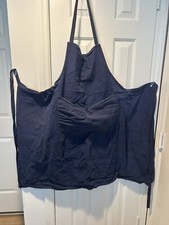Plus Size Adjustable Long Ties Bib Apron with 1 Pocket blue