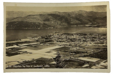 c1940's Mountain Top View Of Sandpoint Idaho ID RPPC Photo Vintage Postcard