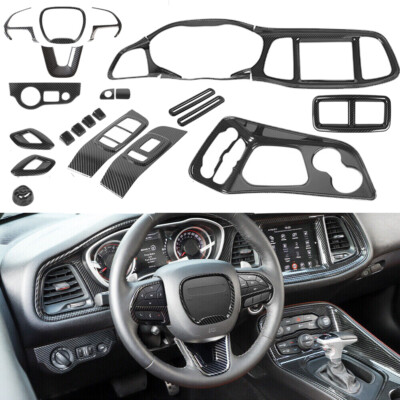 24x Set Carbon Center Console Dash Full Cover Door Trim Kit For Challenger 2015+