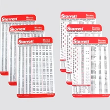 3 Sets Pocket Starrett Metric & Decimal Equivalents Chart Machinist Pocket Cards