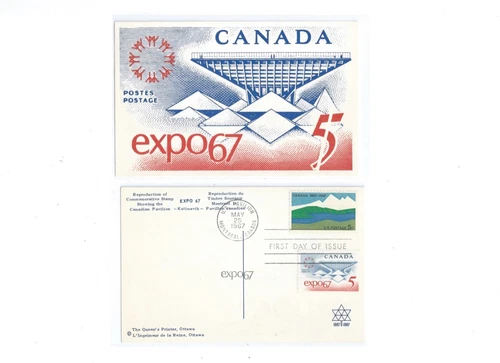 US First Day Postcard 1324 Canada Cent 1967 w/ Canadian Pavilion EXPO 67 Stamp