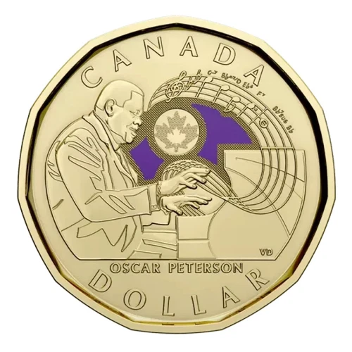 2022 coloured Oscar Peterson Canada one dollar loonie coin