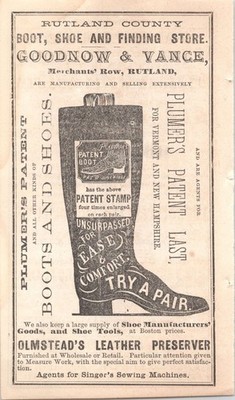 GOODNOW & VANCE Boots Shoes - Rutland, VT - Original 1863 Print Ad