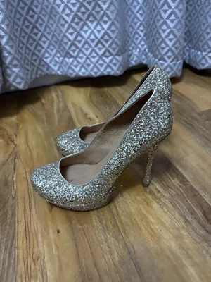 Dune London Platform High Heels Women's Size UK 4 Gold Glitter Stiletto Pumps - Image 1 of 4