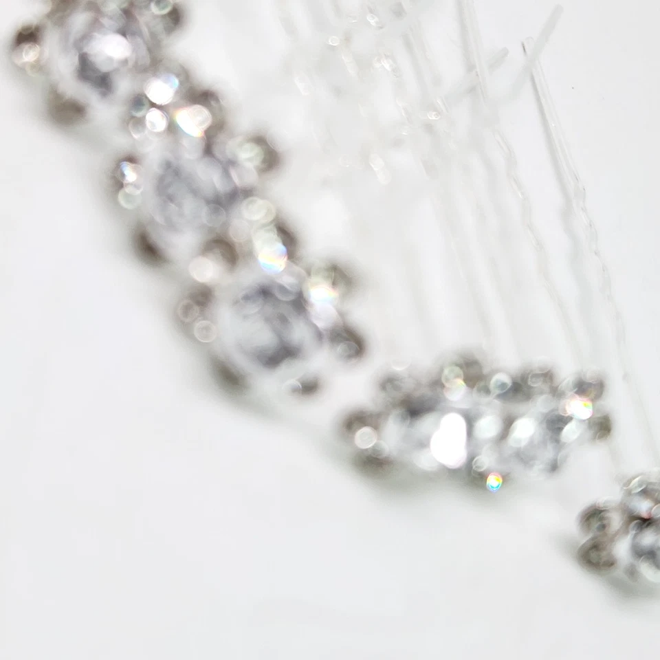 Juego de 6 clips de fiesta florales diamantes de imitación transparentes tono plata horquillas para pelo boda Foto 3 de 4