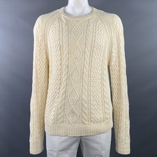 POLO by RALPH LAUREN Size L Cream Cable Knit Cotton Crew Neck Sweater