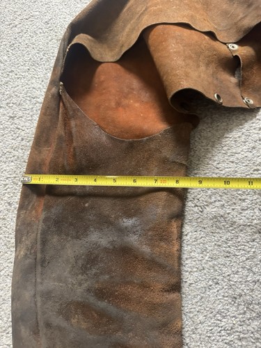 Vintage Leather Cowhide Suede Welding Shoulder Sleeve Apron Jacket - Picture 6 of 15