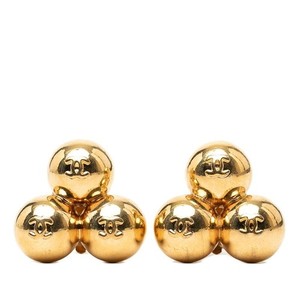 Authentic Chanel Coco Mark Ball Motif Vintage Earrings 27 Gold Plated Ladies CHANEL Used