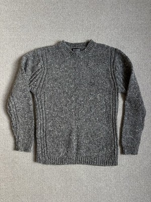 Vintage Fisherman Out Of Ireland Pure Wool Chunky Knit Ribbed Jumper Donegal L