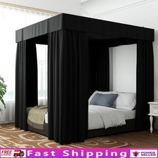 Lightproof Canopy Bed Curtains Elegant Privacy Soft Microfiber Installation Kit