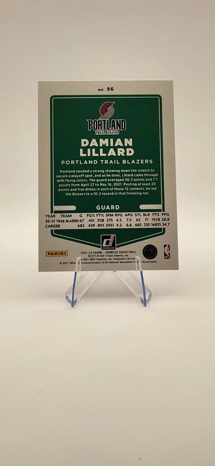 2021–22 Panini Donruss — Дамиан Лиллард No96 голографический фиолетовый лазер /99 - Изображение 2 из 2