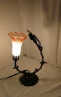 Vintage Tiffany Style Night Lamp With Dragonfly And Pink  Glass Flower Shade