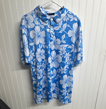 Yatta Golf Men's XL Blue/White Floral Tropical Stretch Golf Polo Shirt