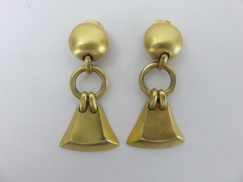 Vintage Clara Studio Earrings Brushed Gold Ear Clips Door Knocker Dangle - Picture 2 of 5