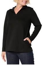 Susan Graver Women's Weekend Serene Knit Hooded Top Blk