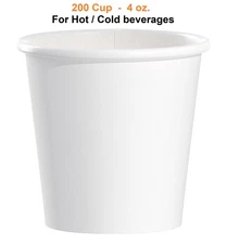 200 Disposable Paper Cups 4 oz Coffee Cup Tea, Cocoa for Cold/ Hot Drinking Cup