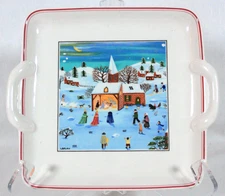 VILLEROY & BOCH NAIF CHRISTMAS NATIVITY 9" x 9" SQ HANDLED CAKE / COOKIE PLATE