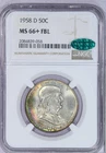 1958-D Franklin Half Dollar 50c NGC MS66+ Plus FBL - Monster Toned!