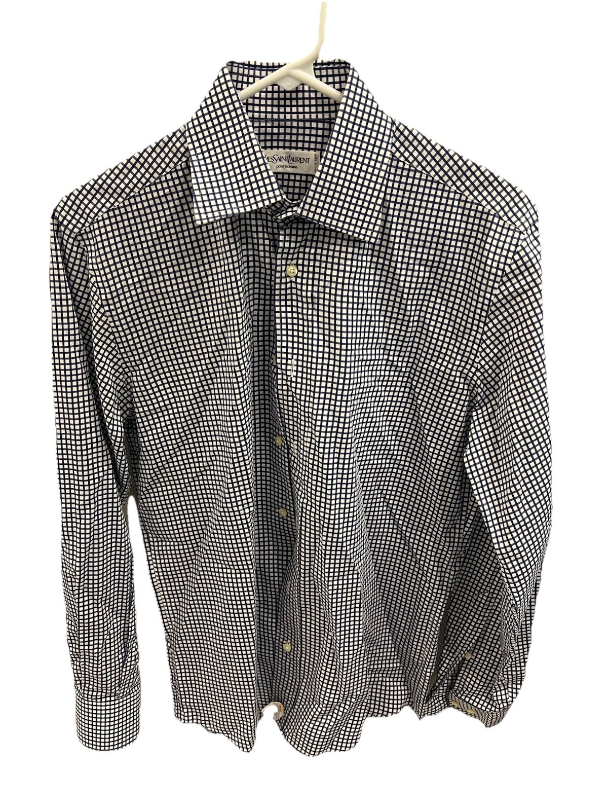 Camicia uomo YSL med. Quadri bianchi blu a quadri Yves Saint Laurent manica lunga 15 38