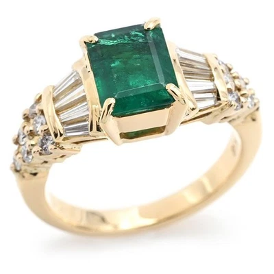 1,0ct Natürlicher Smaragd Diamantring K18 Gelbgold Ringgröße 5 Smaragdschliff - Bild 1 von 4