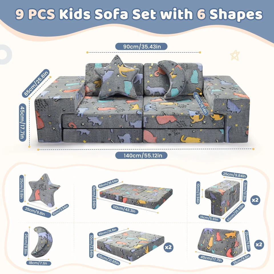 Sofá modular para niños de 9 piezas sofá para sala de juegos sofá para niños pequeños regalo de Navidad Foto 3 de 4