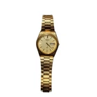 Vtg Seiko SQ Men 8223-7189 Day Date Gold Tone Quartz 35mm Watch 7 3/4"