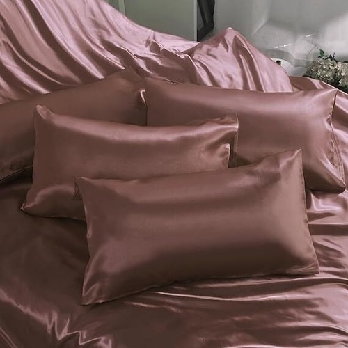 6Pcs Satin Silk Complete Bedding Set Duvet Cover Fitted Sheet & 4 Pillowcases - Picture 37 of 128