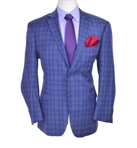 54S Purple Blue Glen Check plaid 4-SEASON Wool Stretch Blazer