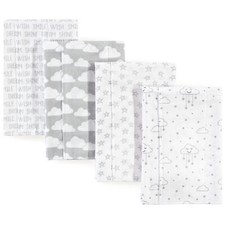 Hudson Baby Infant Girl Cotton Flannel Burp Cloths 4pk, Gray Clouds, One Size